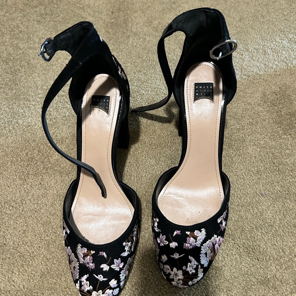 White House Black Market Black and Pink Floral Heels